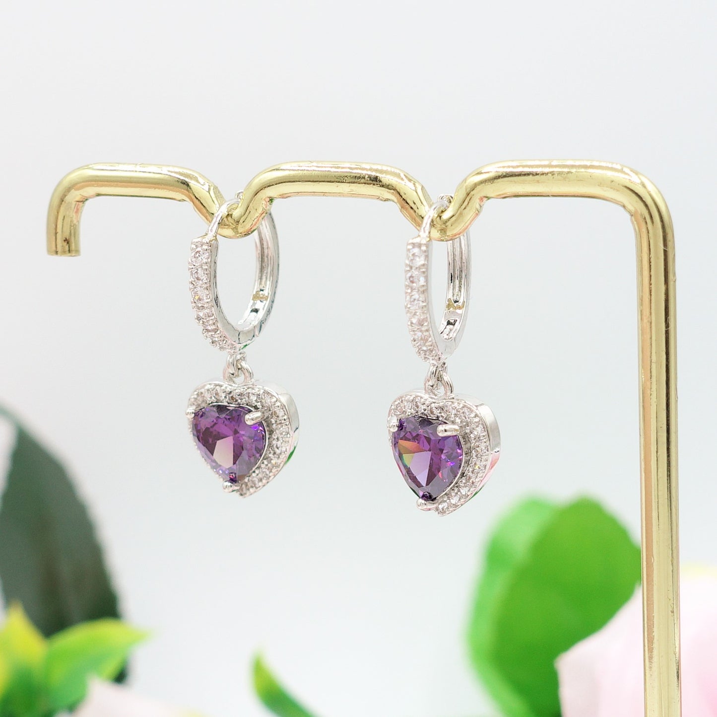 Diana HOOPS ~ 12 colori - Orecchini a cerchio con cuore in Cubic Zirconia
