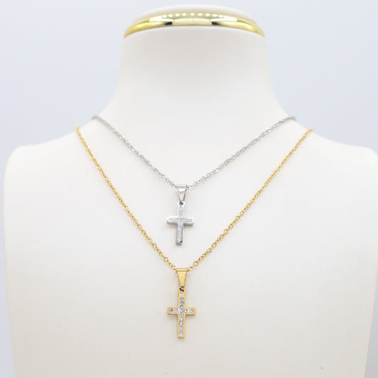 MALAGA mini - ACCIAIO INOSSIDABILE - Collana con pendente croce in cubic zirconia
