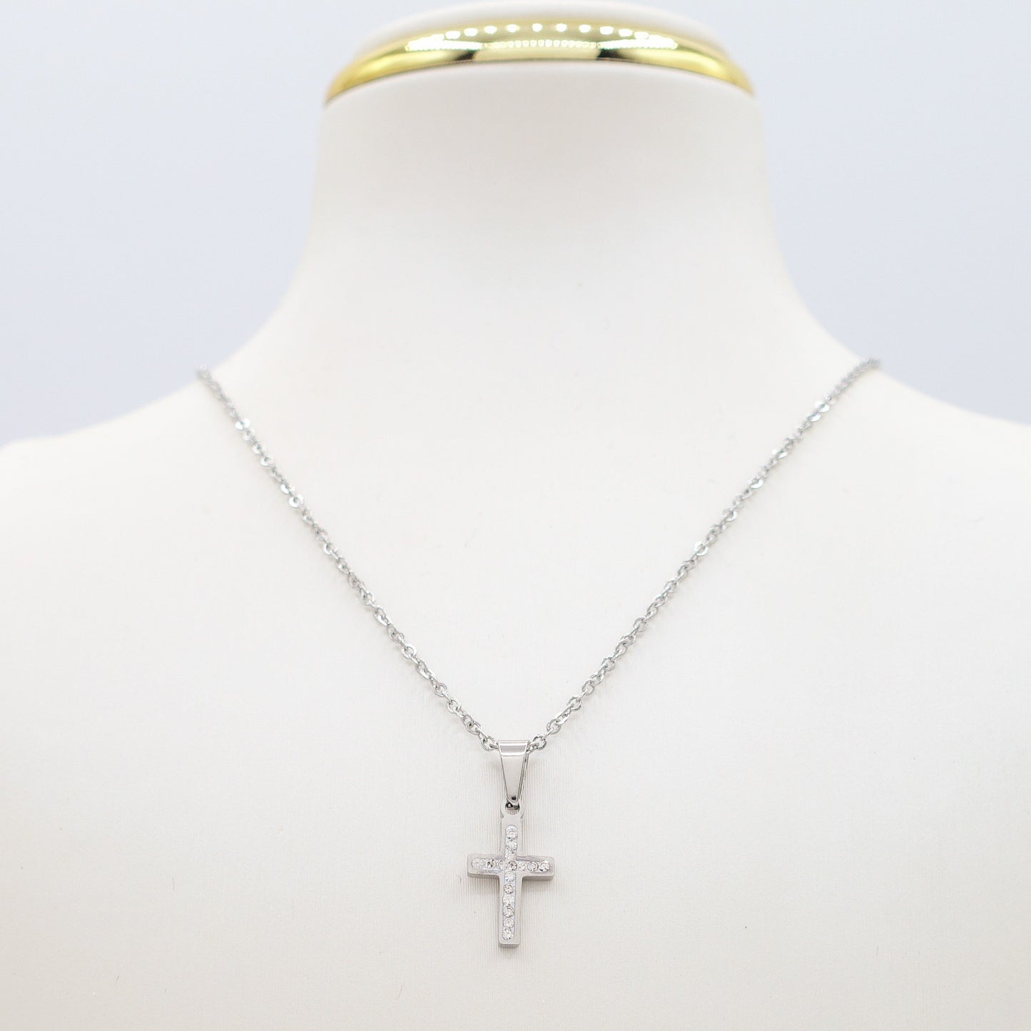 MALAGA mini - ACCIAIO INOSSIDABILE - Collana con pendente croce in cubic zirconia