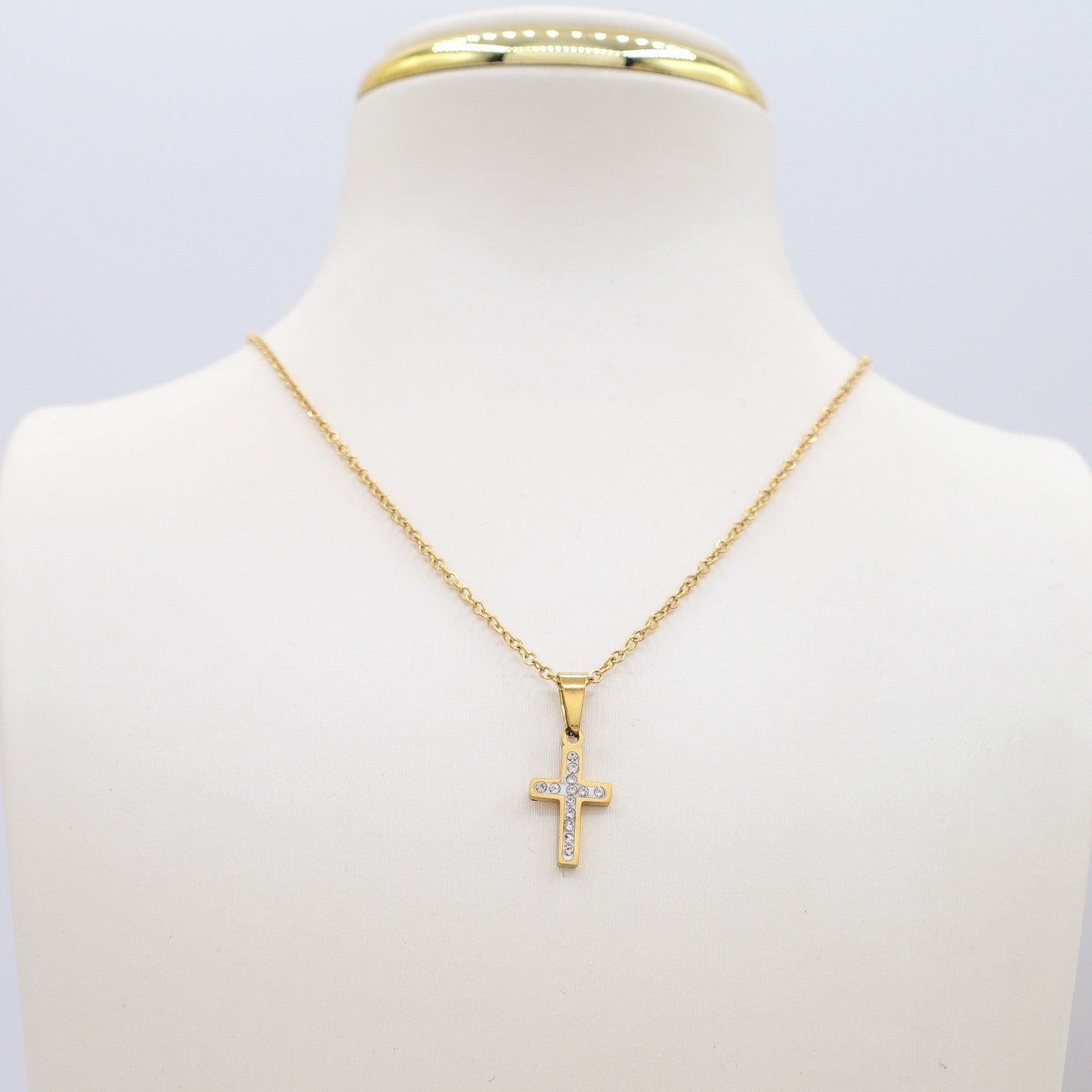 MALAGA mini - ACCIAIO INOSSIDABILE - Collana con pendente croce in cubic zirconia