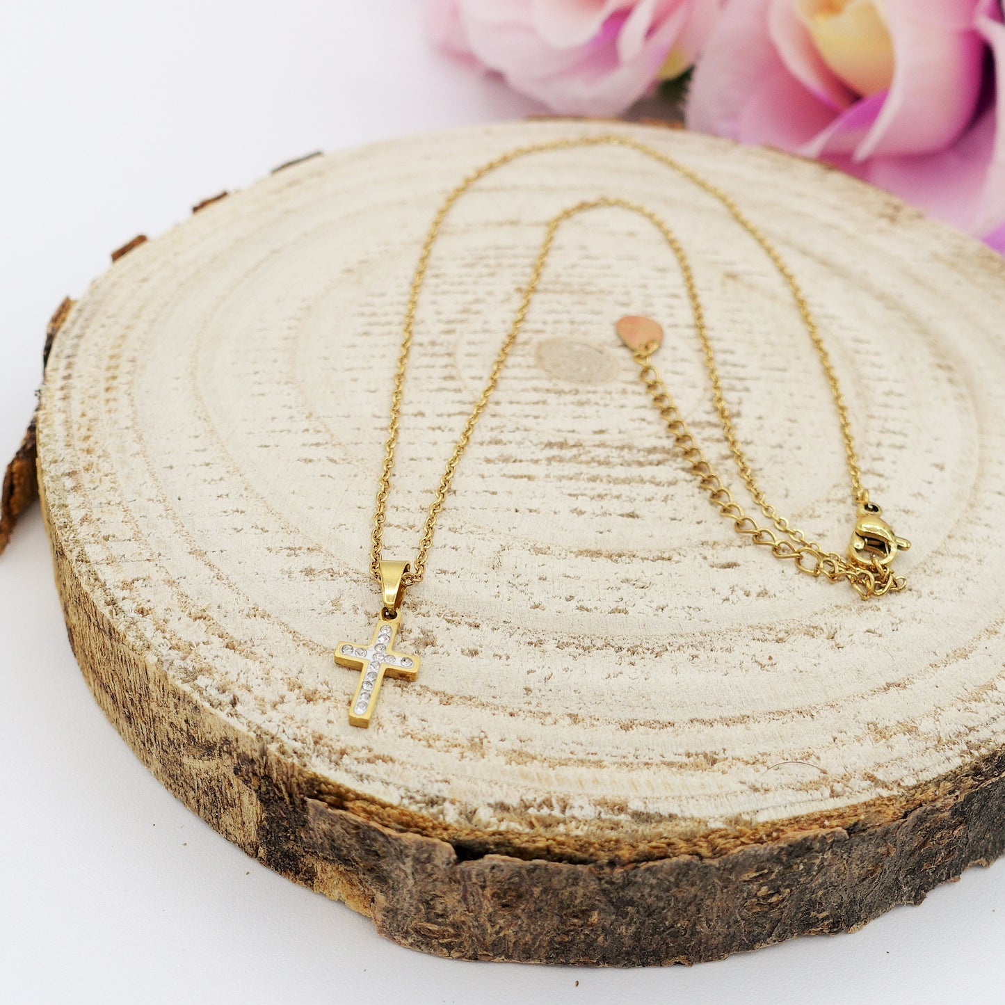 MALAGA mini - ACCIAIO INOSSIDABILE - Collana con pendente croce in cubic zirconia