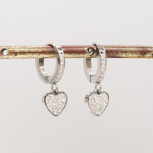 LESLIE - ACCIAIO INOSSIDABILE ~ Paio Orecchini mini cerchi con cuore zirconato