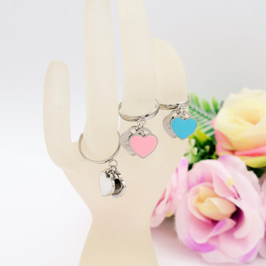 VANESSA - ACCIAIO INOSSIDABILE - Anello Regolabile doppio cuore Smaltato