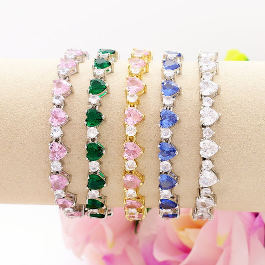 CHERIE - bracciale tennis con cubic zirconia a forma di cuori alternati