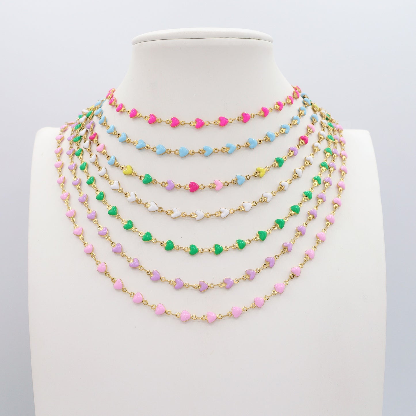 TAHITI~ Collana ACCIAIO INOSSIDABILE con cuori smaltati