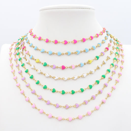 TAHITI~ Collana ACCIAIO INOSSIDABILE con cuori smaltati