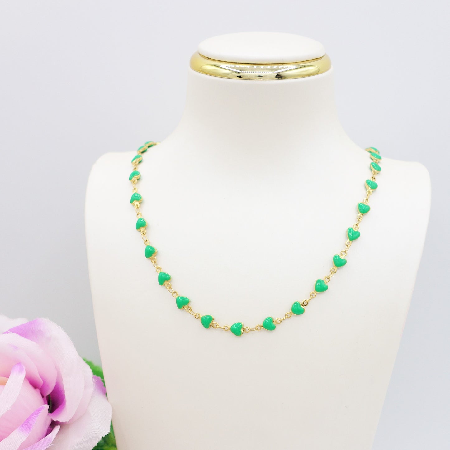 TAHITI~ Collana ACCIAIO INOSSIDABILE con cuori smaltati