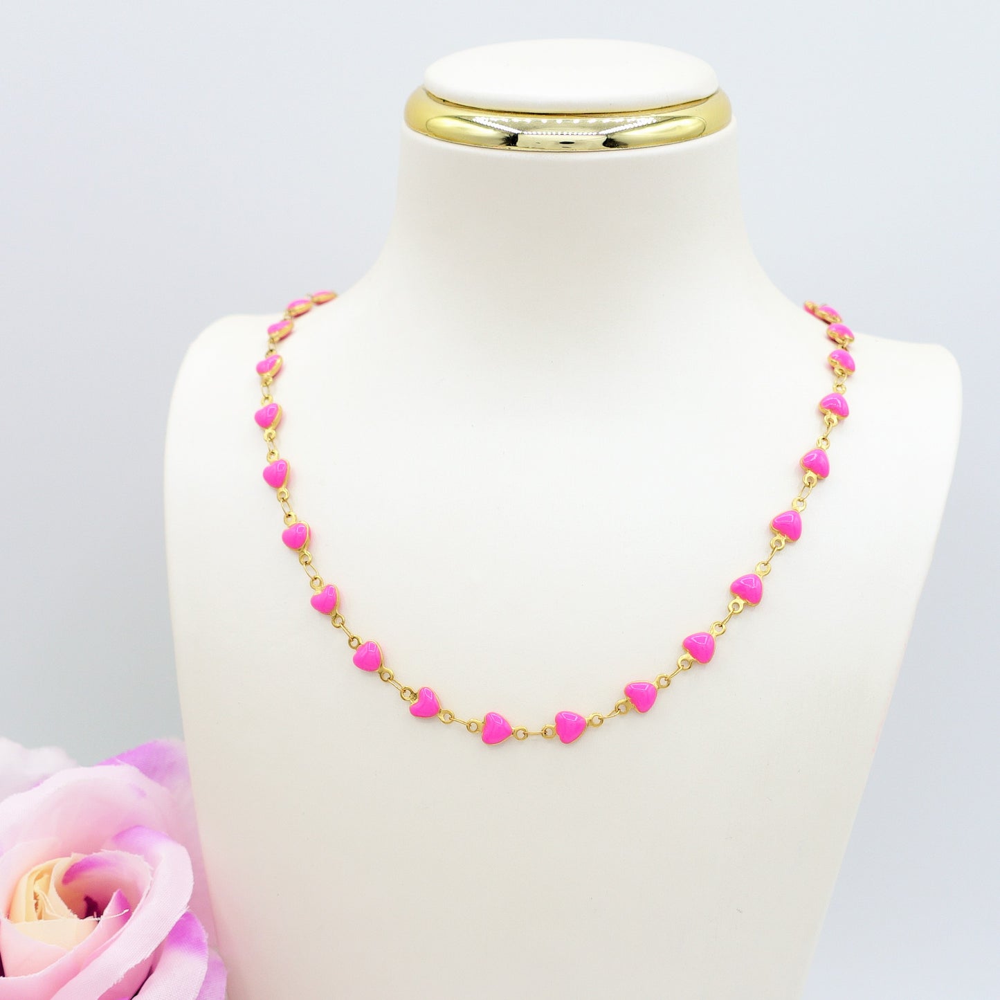 TAHITI~ Collana ACCIAIO INOSSIDABILE con cuori smaltati