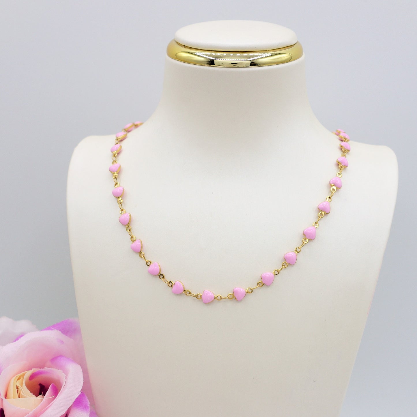TAHITI~ Collana ACCIAIO INOSSIDABILE con cuori smaltati