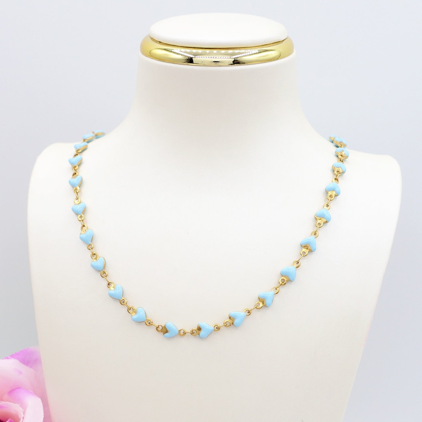 TAHITI~ Collana ACCIAIO INOSSIDABILE con cuori smaltati