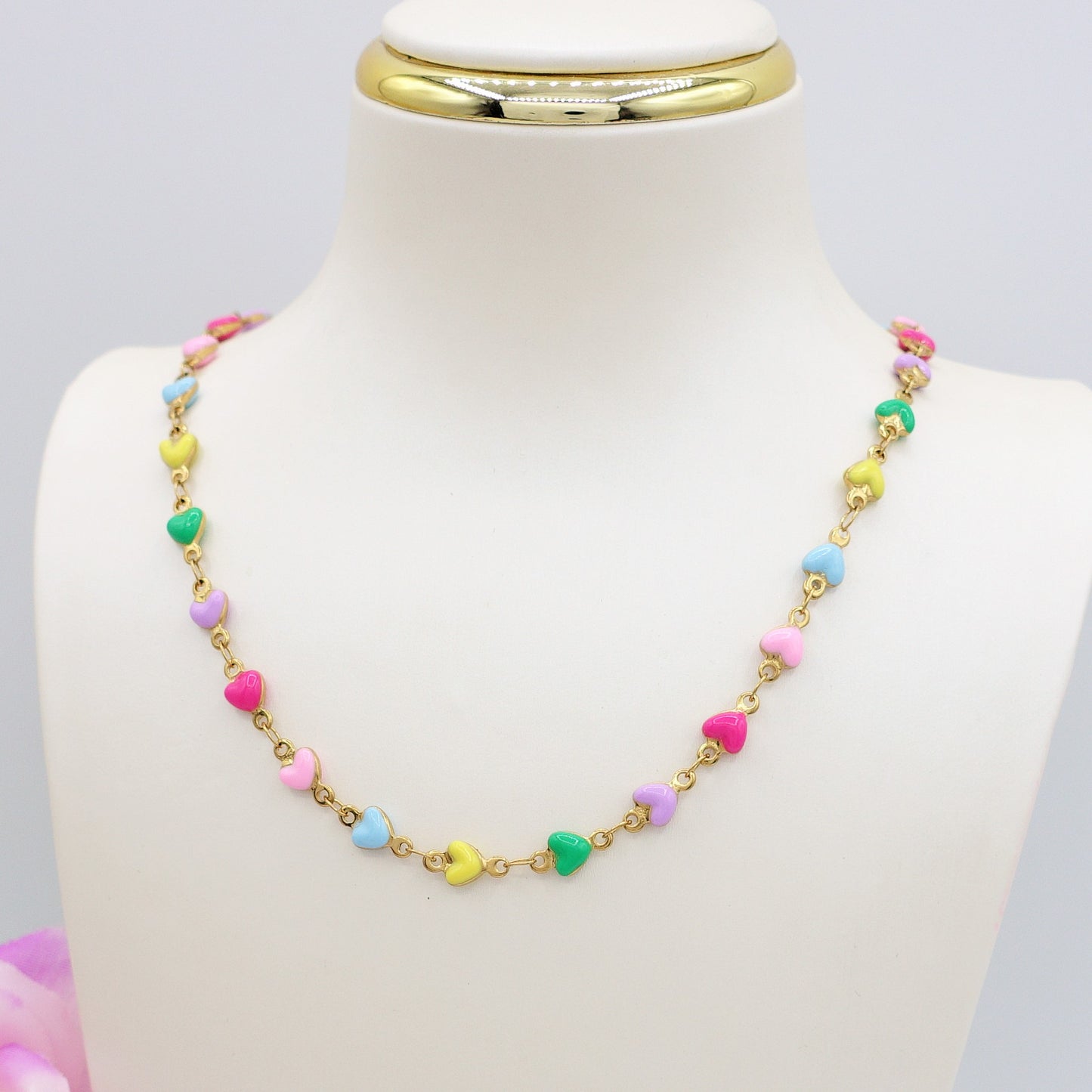 TAHITI~ Collana ACCIAIO INOSSIDABILE con cuori smaltati