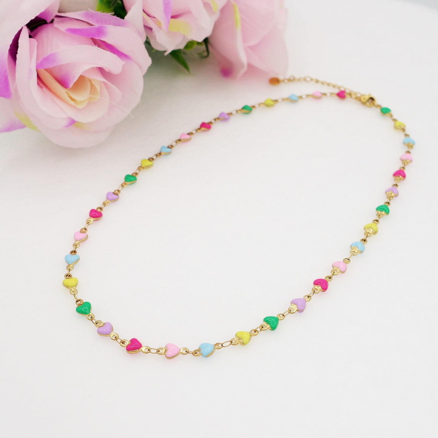 TAHITI~ Collana ACCIAIO INOSSIDABILE con cuori smaltati