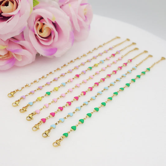 TAHITI~ Bracciale ACCIAIO INOSSIDABILE con cuori smaltati