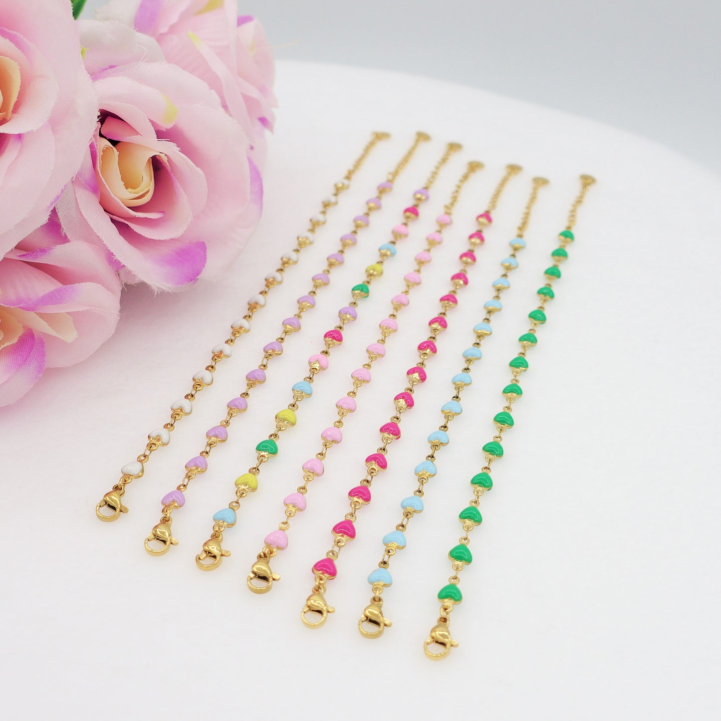 TAHITI~ Bracciale ACCIAIO INOSSIDABILE con cuori smaltati