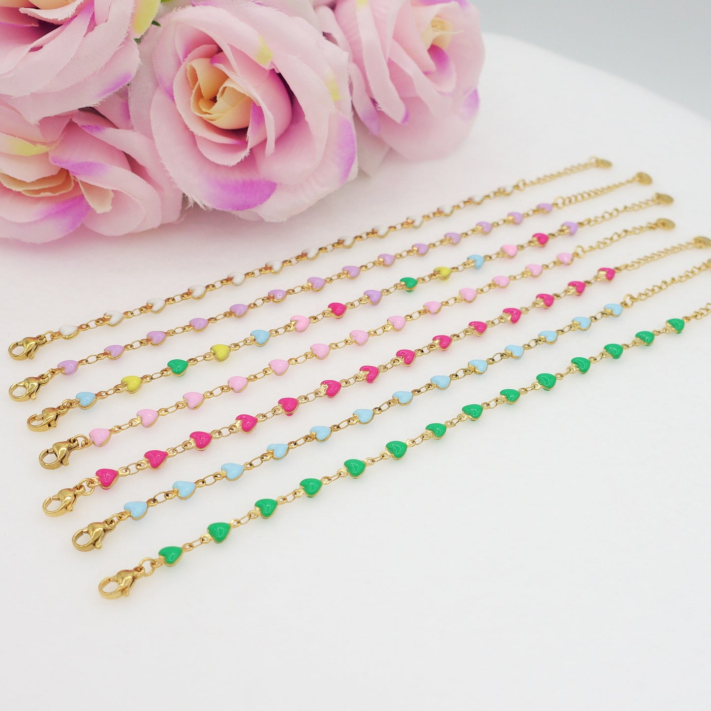 TAHITI~ Bracciale ACCIAIO INOSSIDABILE con cuori smaltati