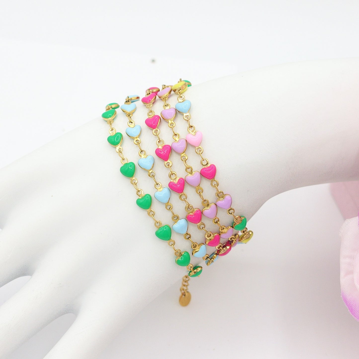 TAHITI~ Bracciale ACCIAIO INOSSIDABILE con cuori smaltati