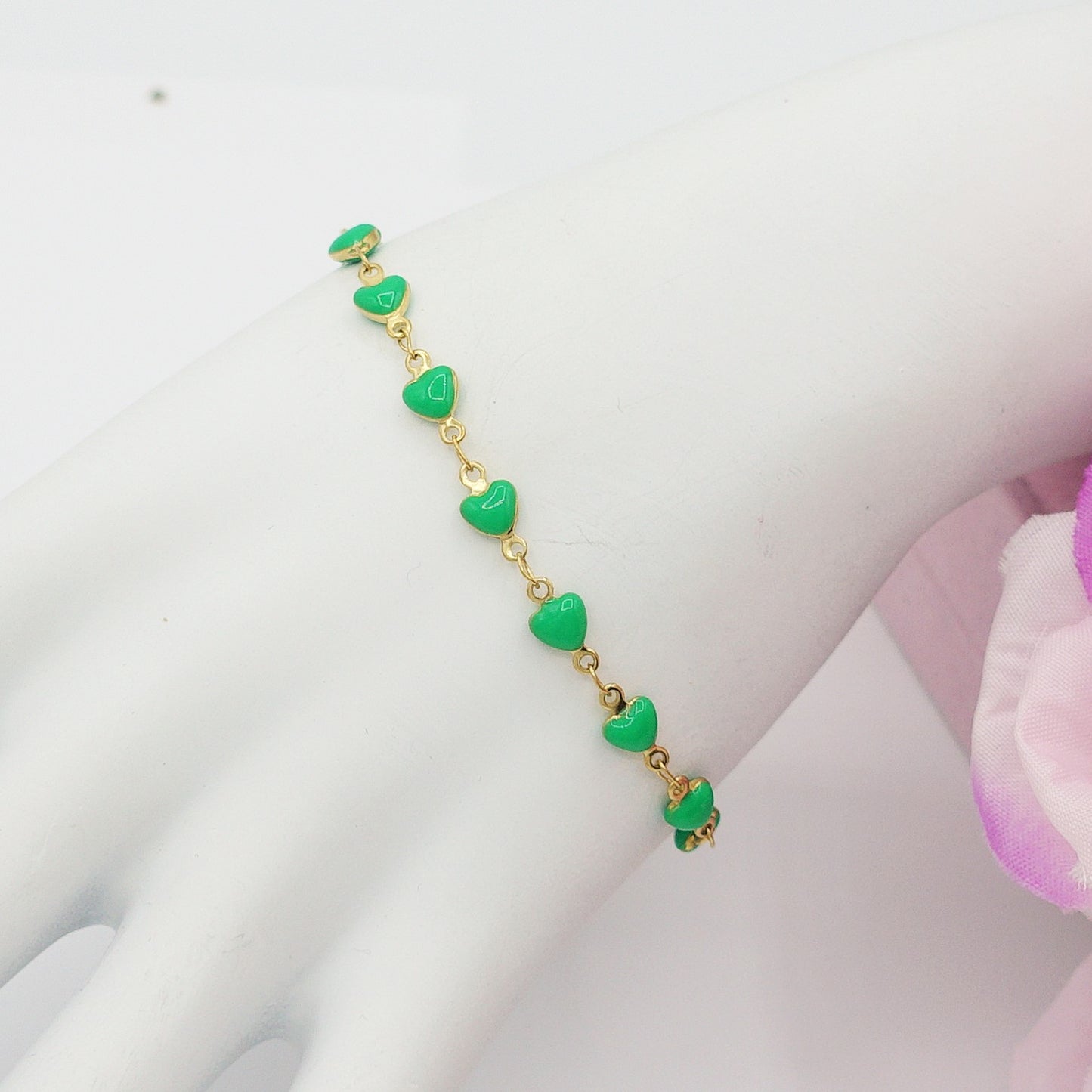 TAHITI~ Bracciale ACCIAIO INOSSIDABILE con cuori smaltati