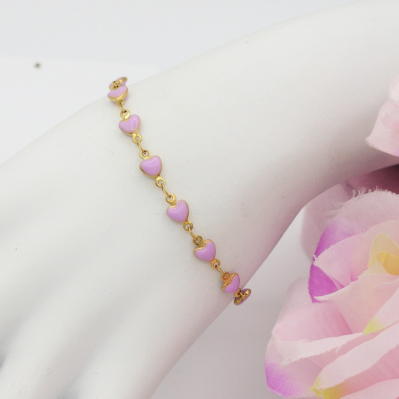 TAHITI~ Bracciale ACCIAIO INOSSIDABILE con cuori smaltati