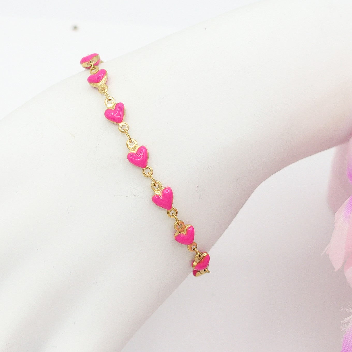 TAHITI~ Bracciale ACCIAIO INOSSIDABILE con cuori smaltati