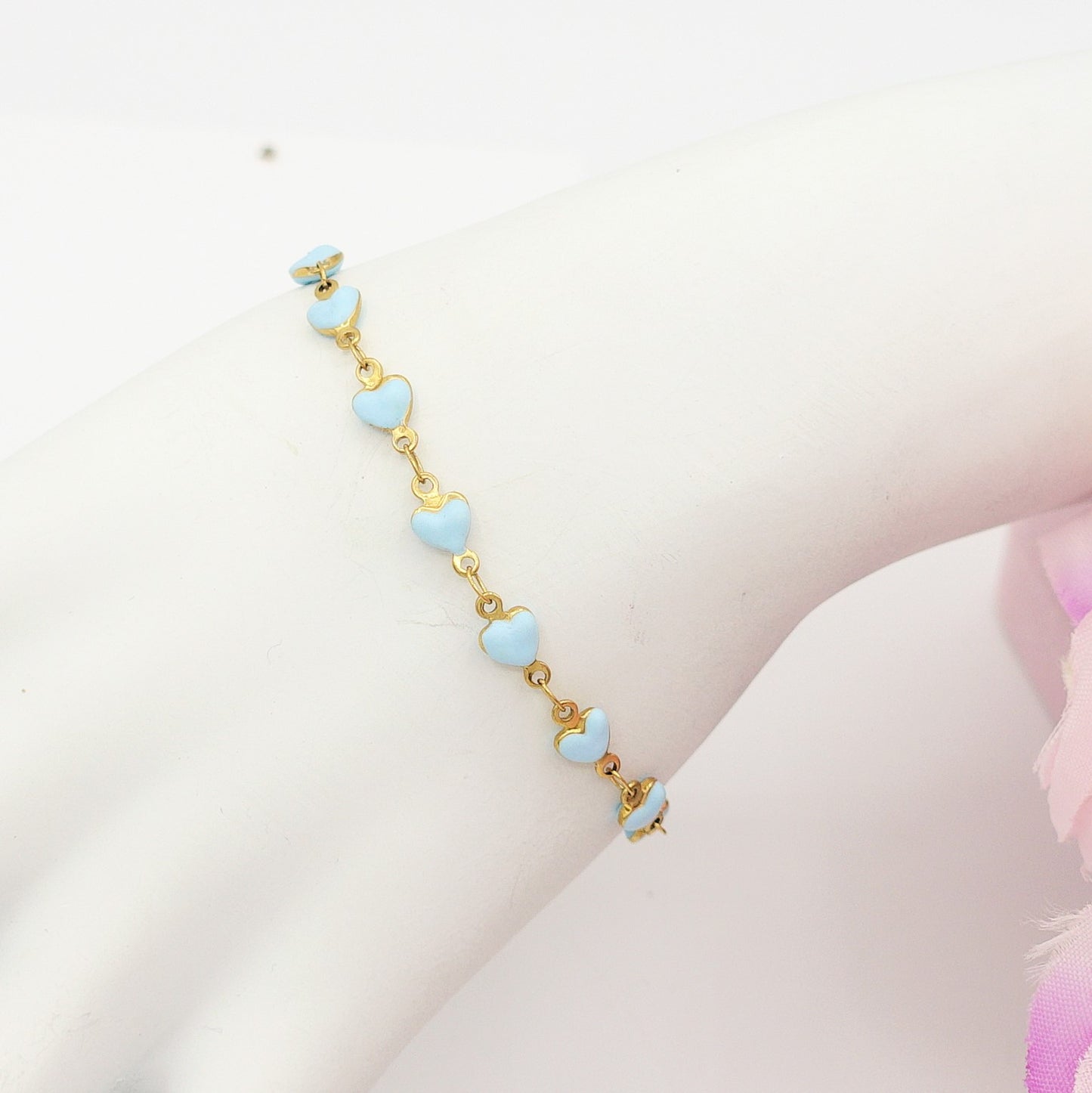 TAHITI~ Bracciale ACCIAIO INOSSIDABILE con cuori smaltati