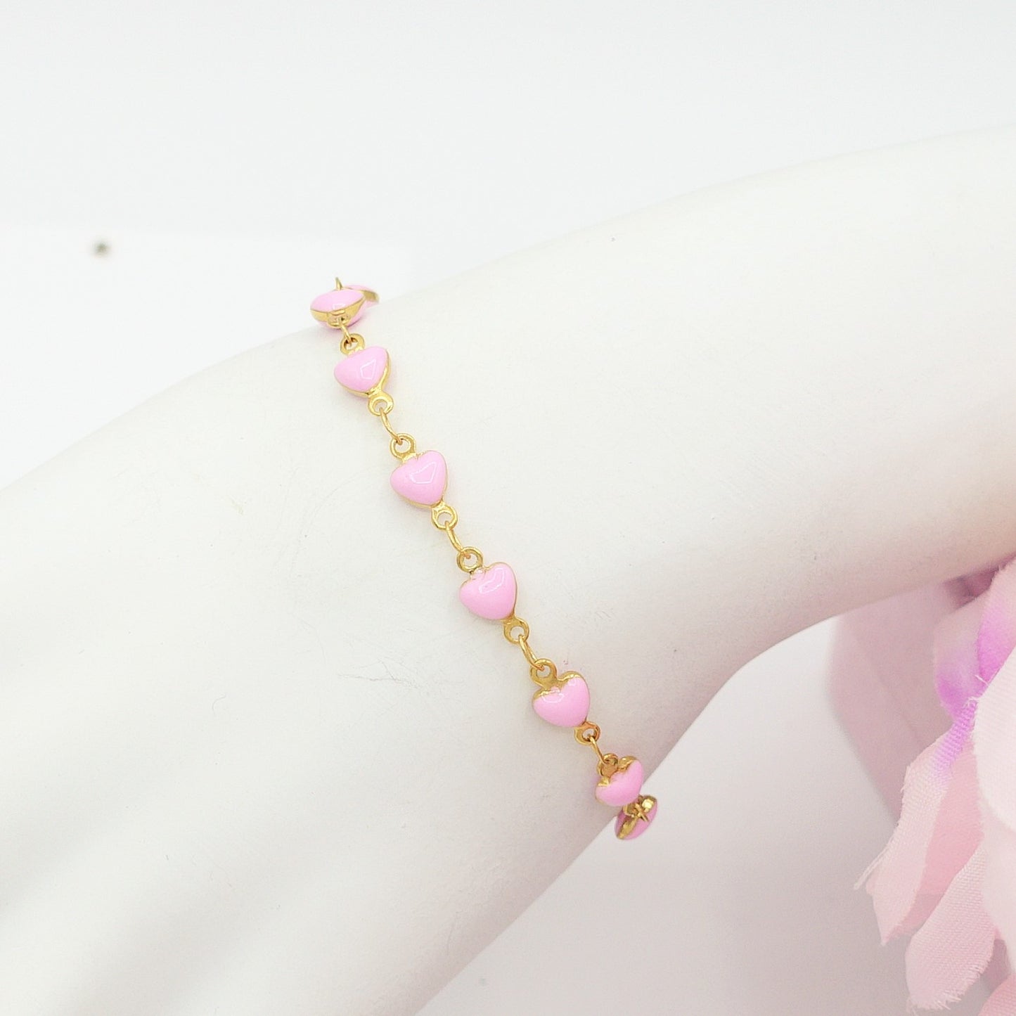 TAHITI~ Bracciale ACCIAIO INOSSIDABILE con cuori smaltati