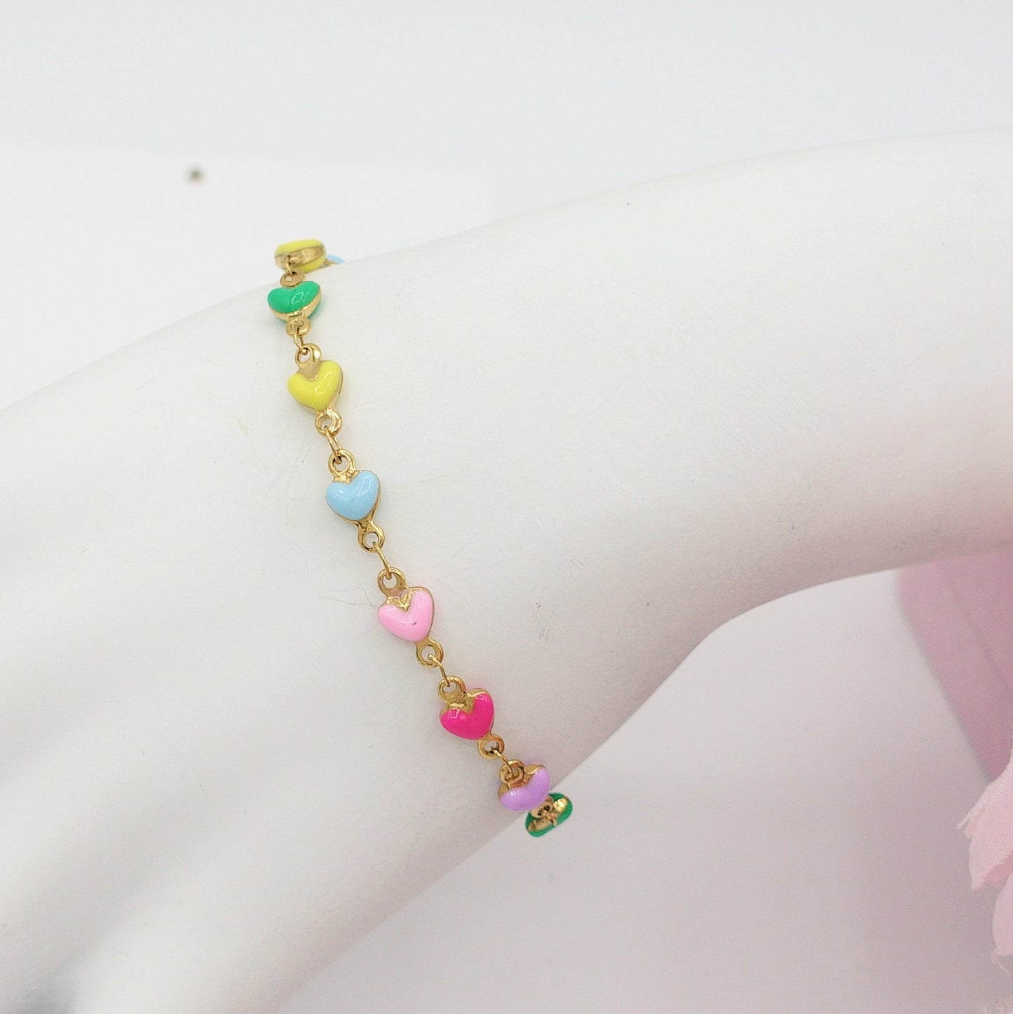 TAHITI~ Bracciale ACCIAIO INOSSIDABILE con cuori smaltati
