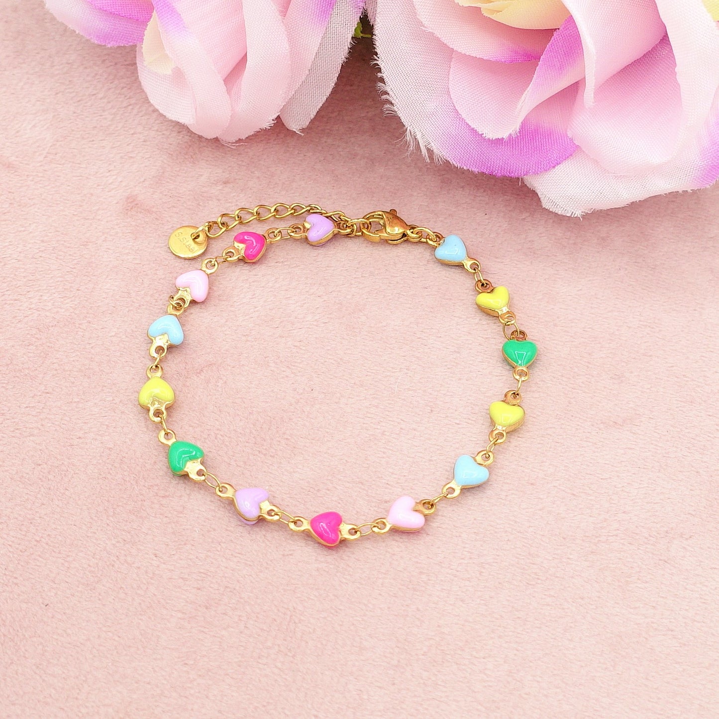 TAHITI~ Bracciale ACCIAIO INOSSIDABILE con cuori smaltati
