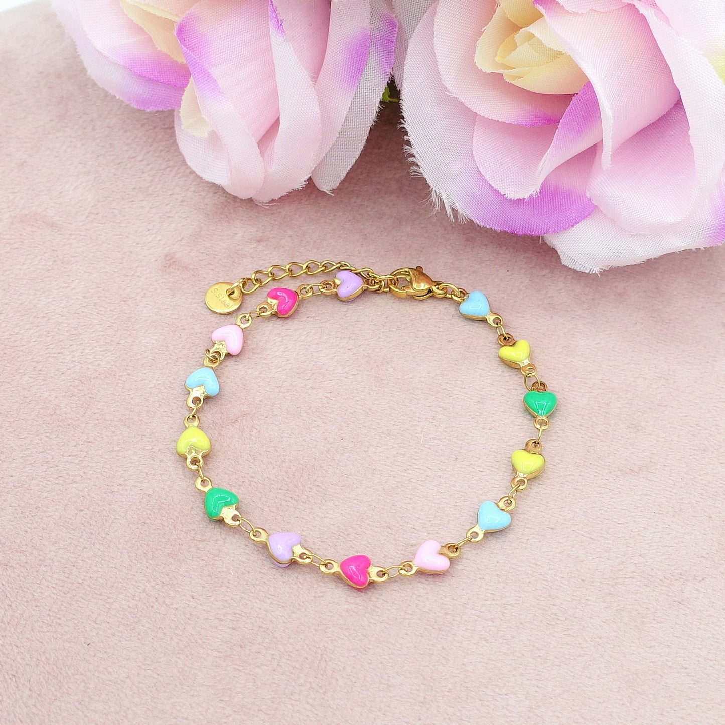 TAHITI~ Bracciale ACCIAIO INOSSIDABILE con cuori smaltati