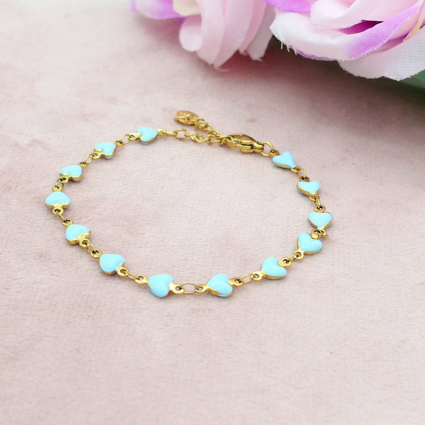 TAHITI~ Bracciale ACCIAIO INOSSIDABILE con cuori smaltati