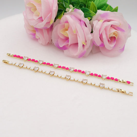 CLAIRE COLOURS - Bracciale Tennis - Bracciale con cuoricini bombè smaltati e Cubic Zirconia a forma di cuore
