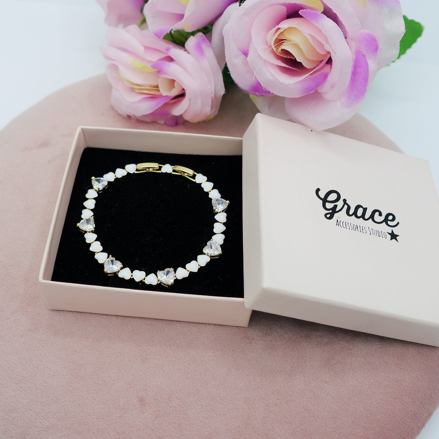 CLAIRE COLOURS - Bracciale Tennis - Bracciale con cuoricini bombè smaltati e Cubic Zirconia a forma di cuore