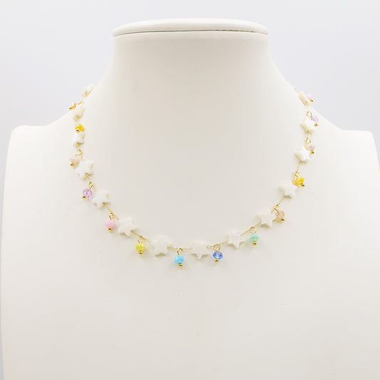 NAXOS ~ COLLANA in MADREPERLA A STELLE+ ACCIAIO INOSSIDABILE