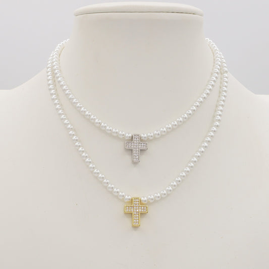 REBECCA CROSS - Choker perle con croce zirconata