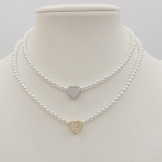 REBECCA HEART - Choker perle con cuore zirconato