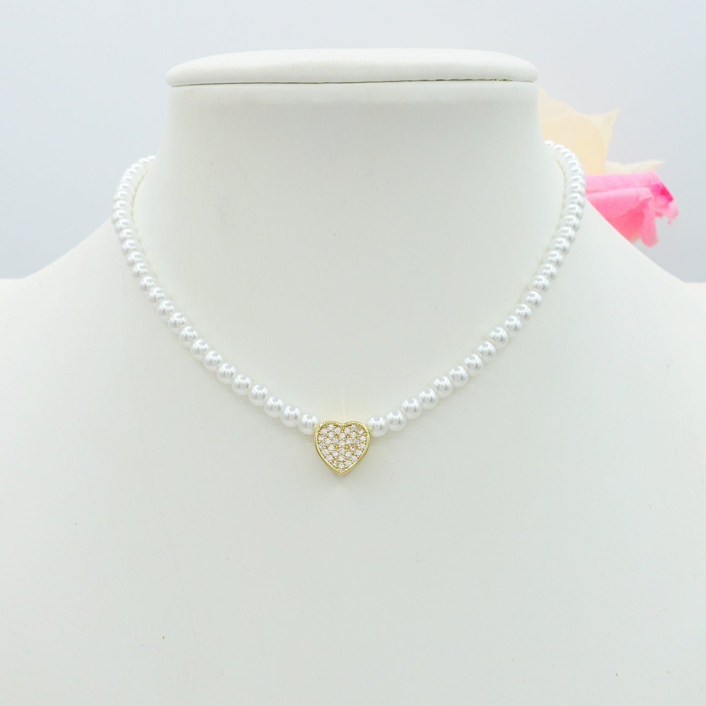 REBECCA HEART - Choker perle con cuore zirconato