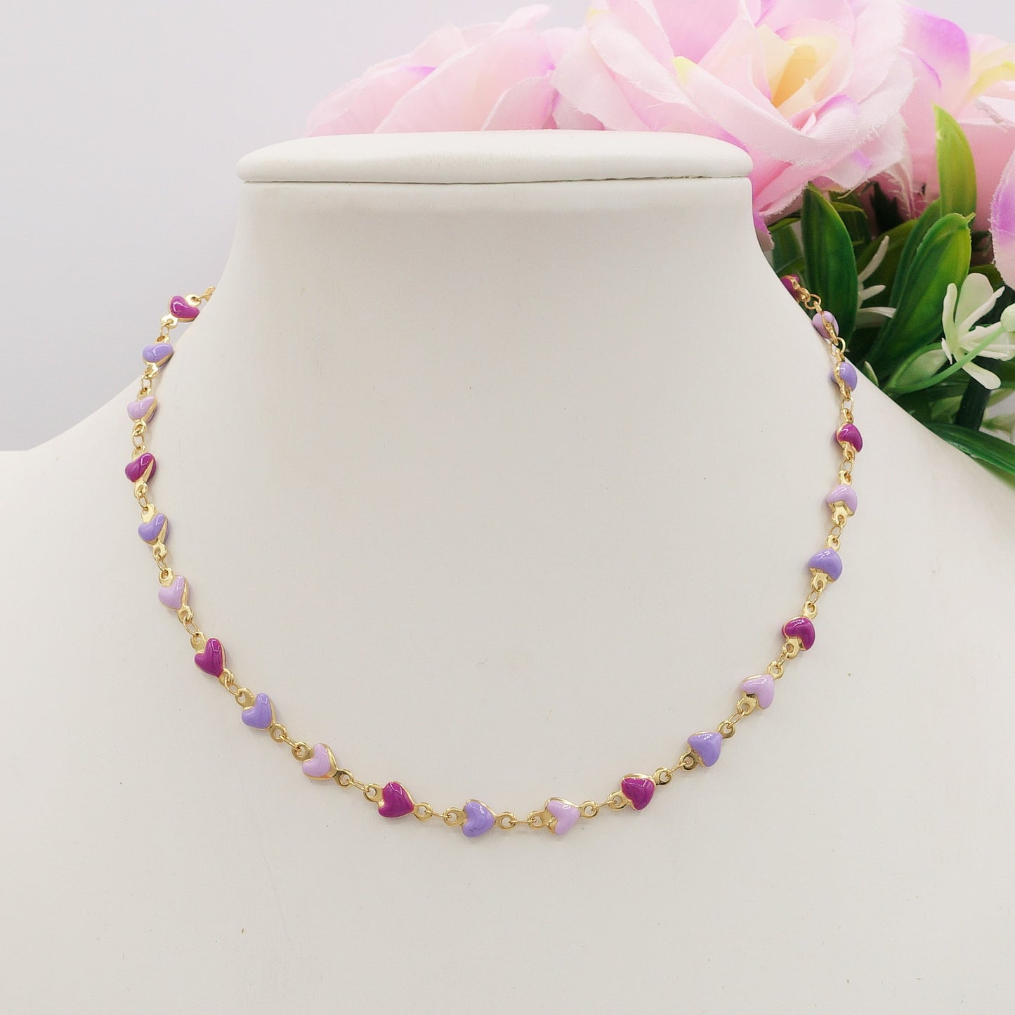 TAHITI~ Collana ACCIAIO INOSSIDABILE con cuori smaltati