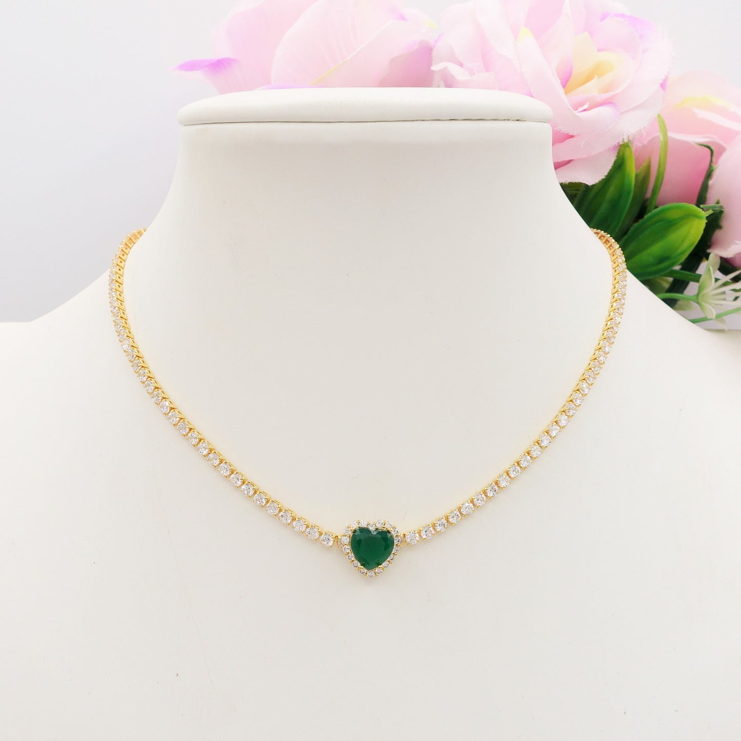 DIANA ~ CHUNKY- Collana Girocollo tennis con cuore in Cubic Zirconia