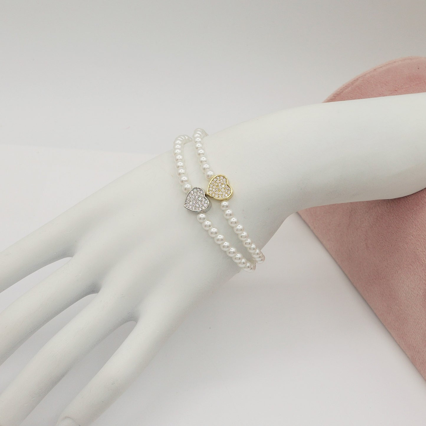 REBECCA HEART - Bracciale perle con cuore zirconato