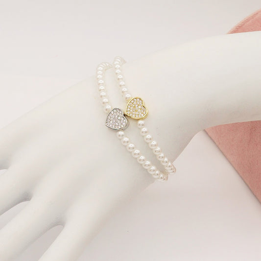 REBECCA HEART - Bracciale perle con cuore zirconato