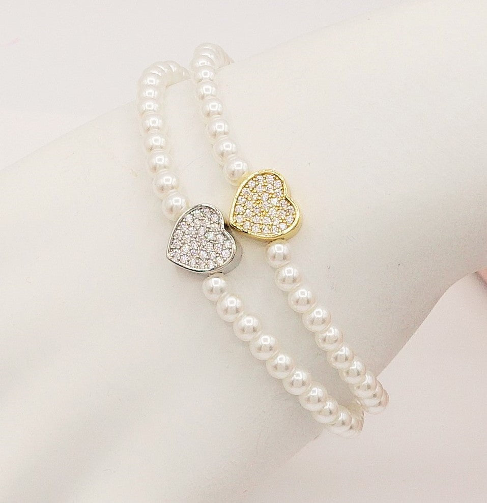 REBECCA HEART - Bracciale perle con cuore zirconato