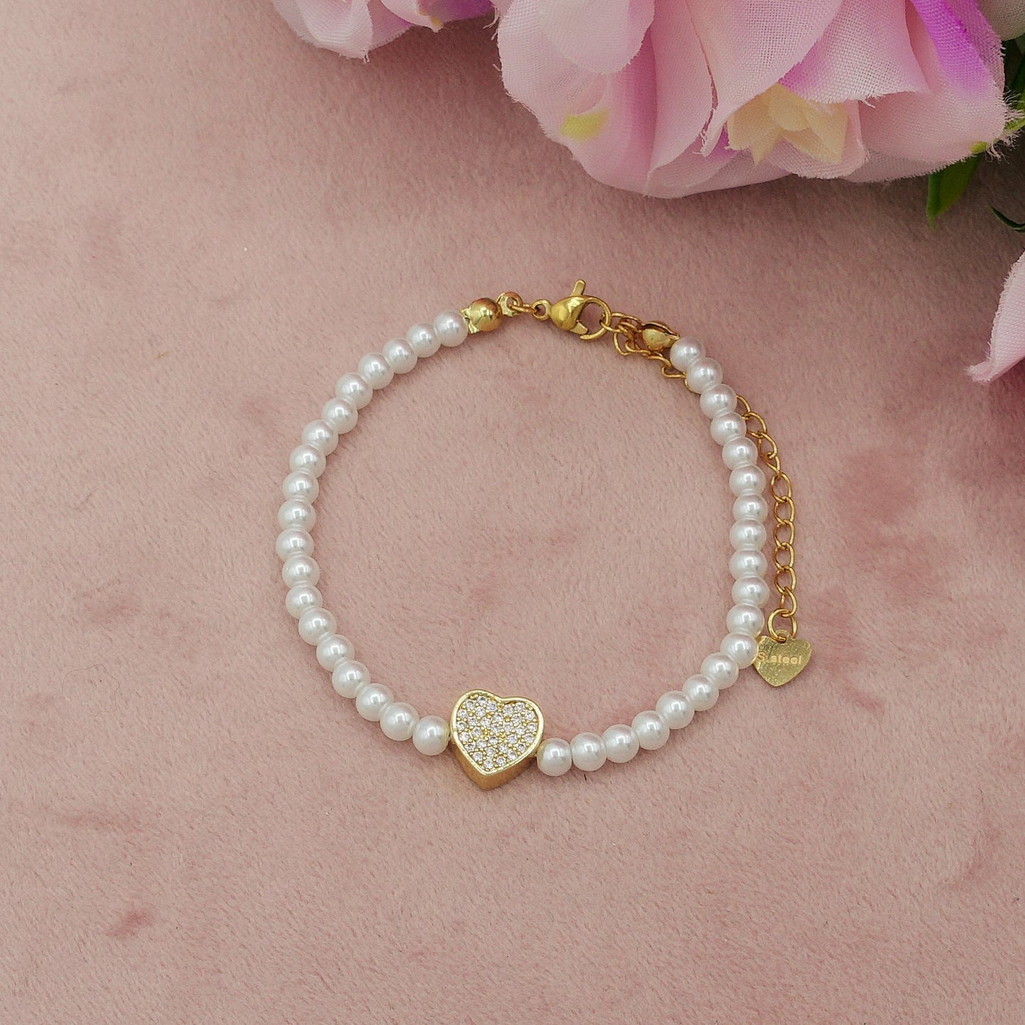 REBECCA HEART - Bracciale perle con cuore zirconato
