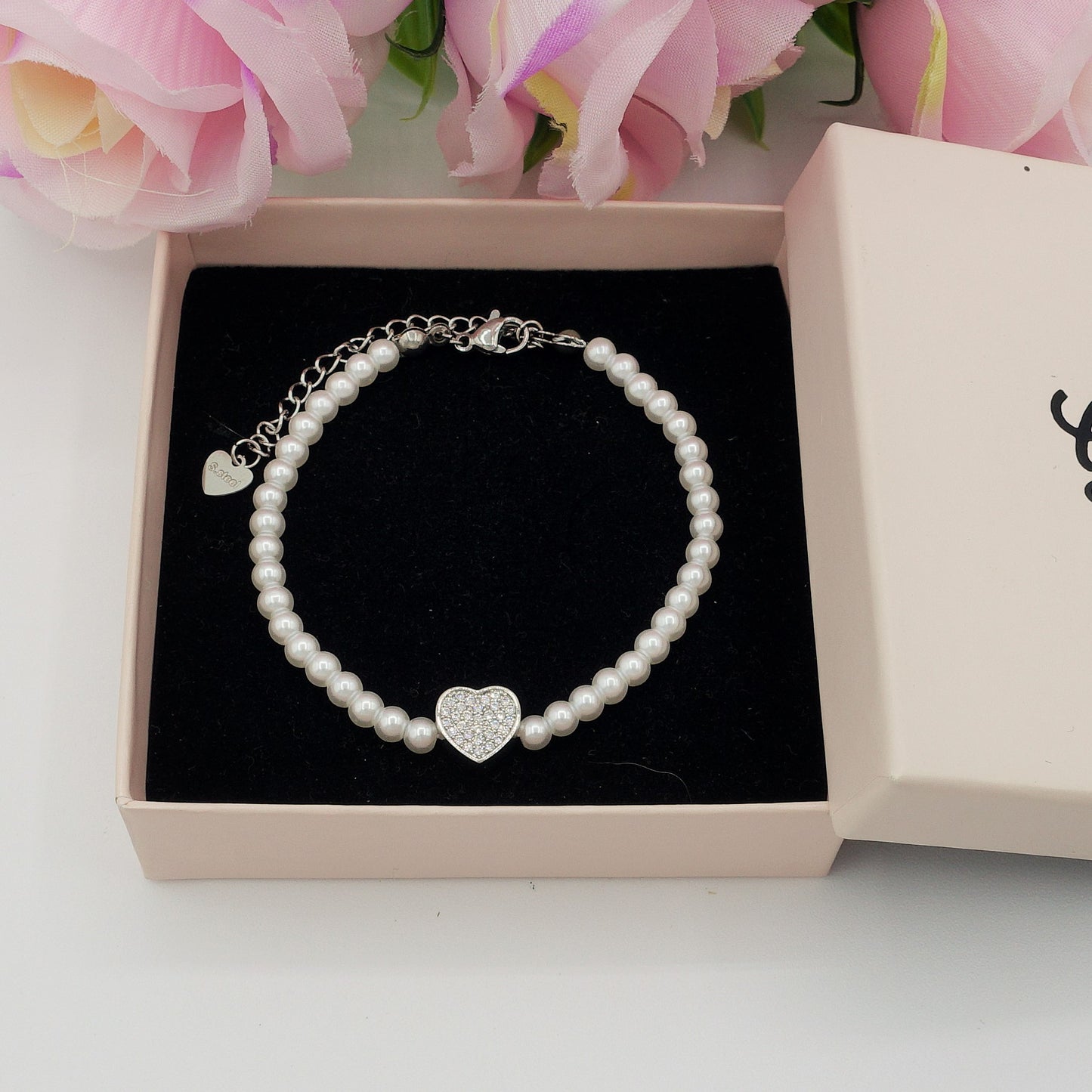 REBECCA HEART - Bracciale perle con cuore zirconato