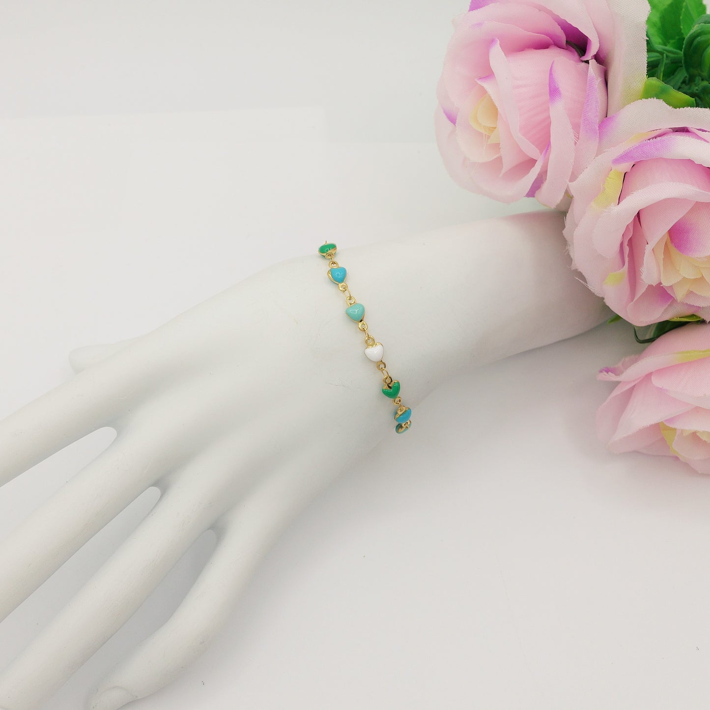 TAHITI~ Bracciale ACCIAIO INOSSIDABILE con cuori smaltati