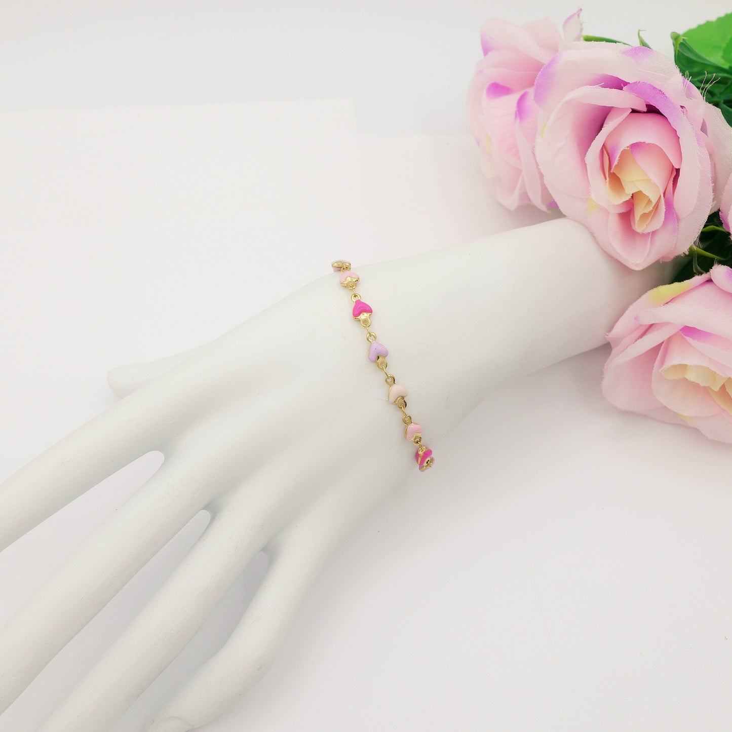 TAHITI~ Bracciale ACCIAIO INOSSIDABILE con cuori smaltati