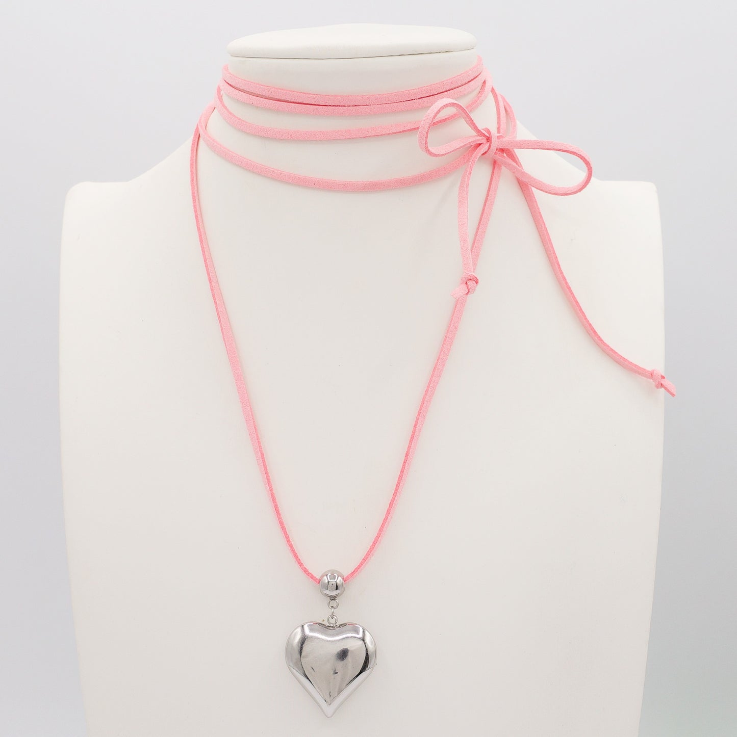 LOVE SUMMER - 12 Colori Collana cuore bombè ACCIAIO INOSSIDABILE con cordino camoscio