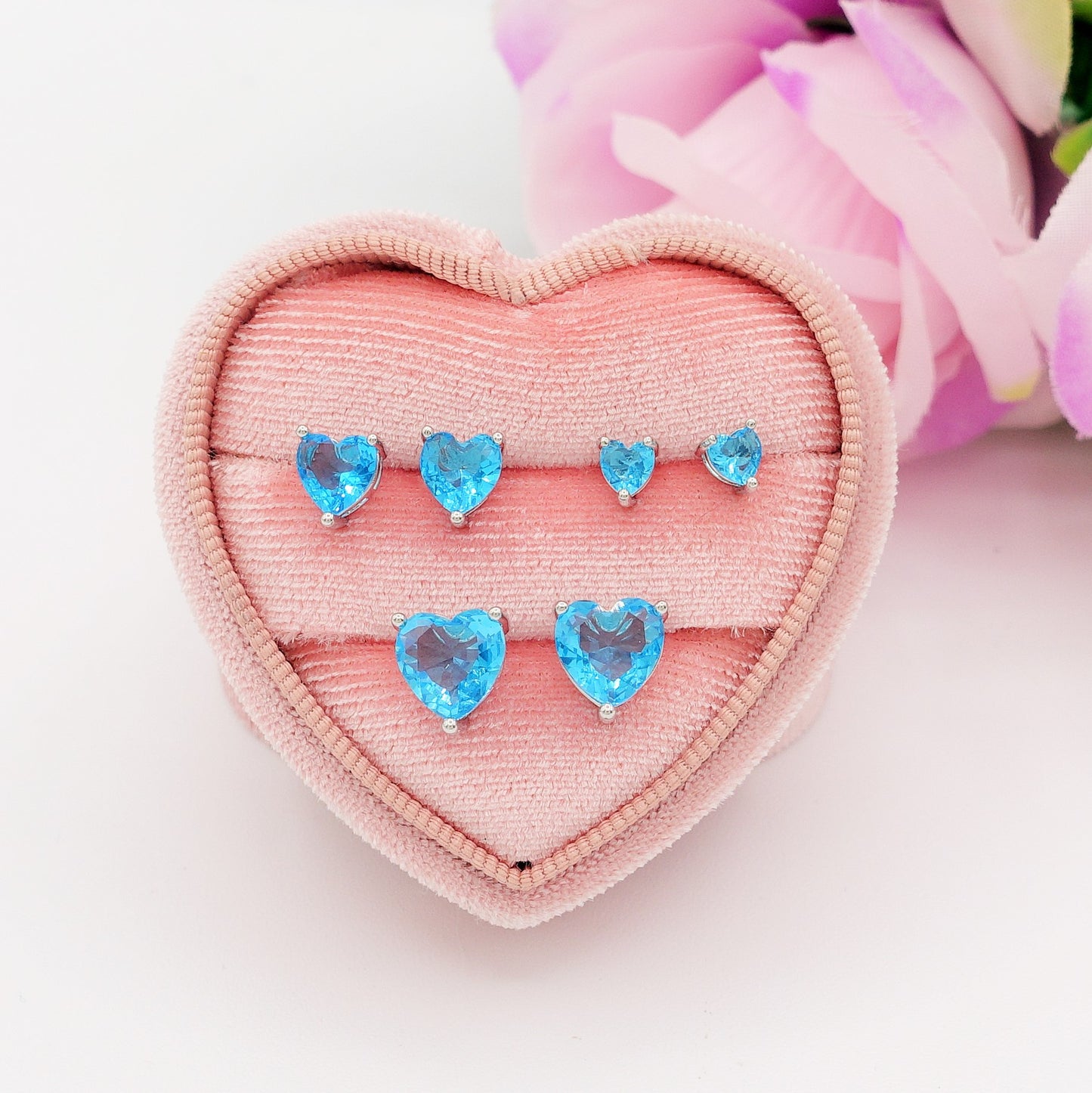 Set 3 Paia-Orecchini punto luce a forma di cuore in Cubic Zirconia-