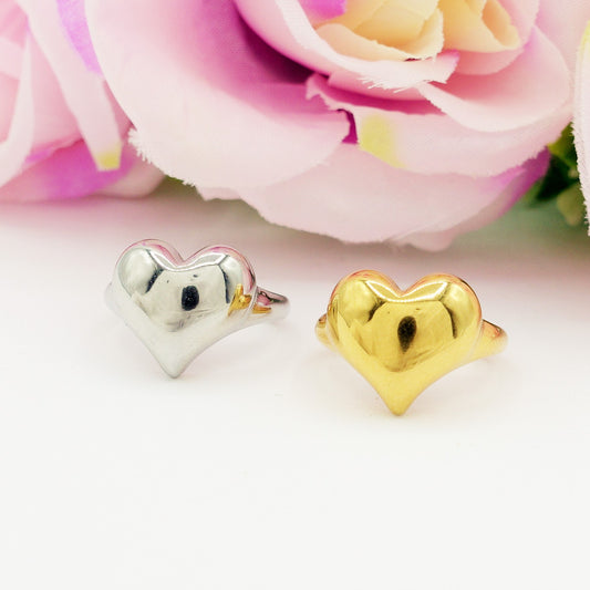 LOVE RING ~ Anello cuore bombè regolabile in ACCIAIO INOSSIDABILE