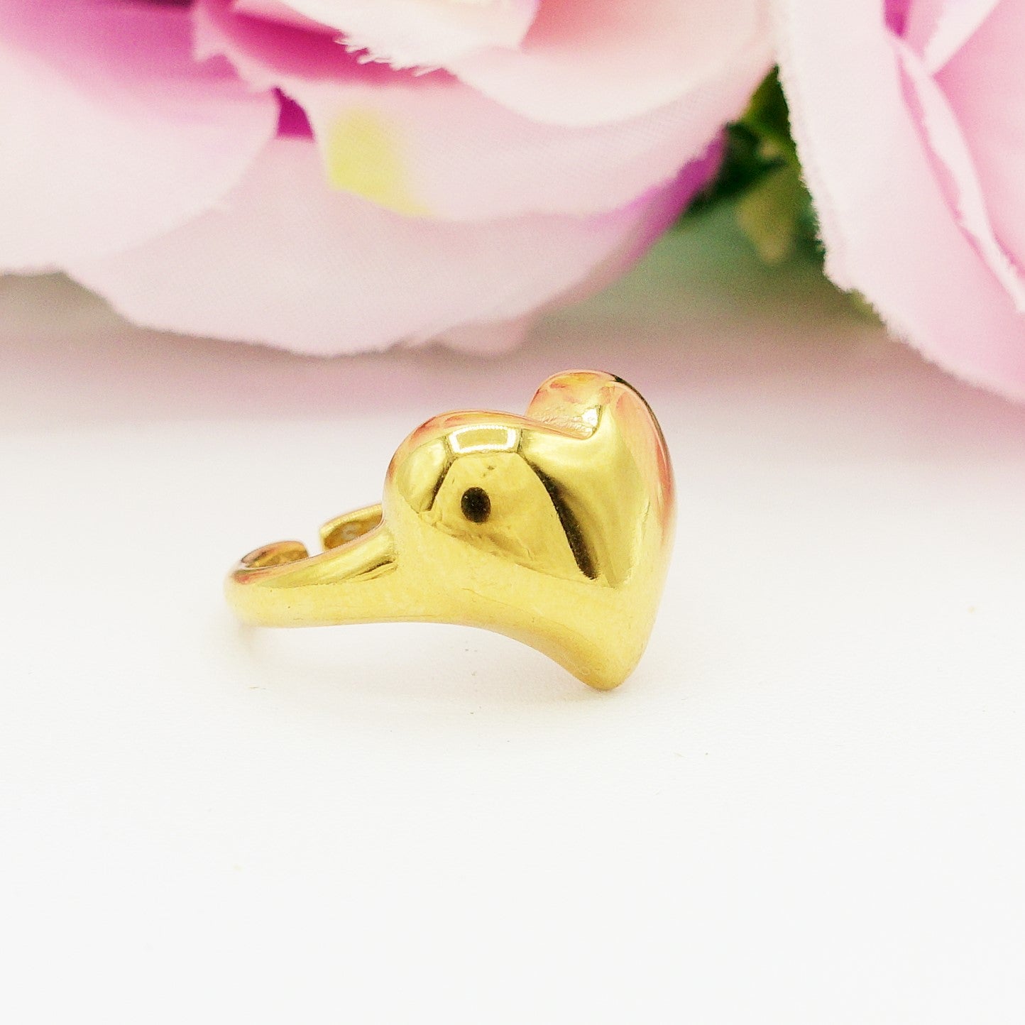 LOVE RING ~ Anello cuore bombè regolabile in ACCIAIO INOSSIDABILE