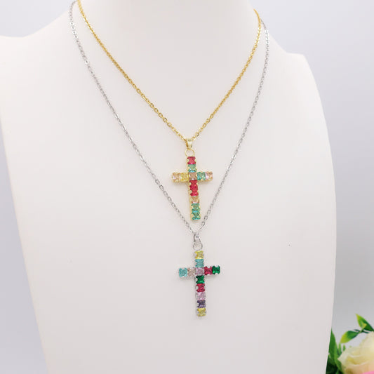 ANNETTE - ACCIAIO INOSSIDABILE- Collana con pendente croce in cubic zirconia