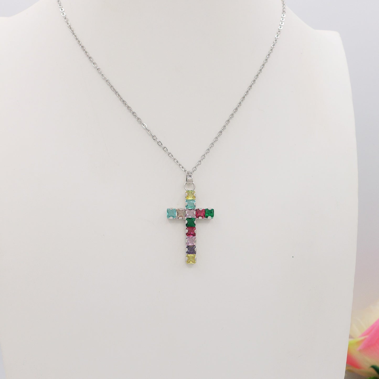 ANNETTE - ACCIAIO INOSSIDABILE- Collana con pendente croce in cubic zirconia
